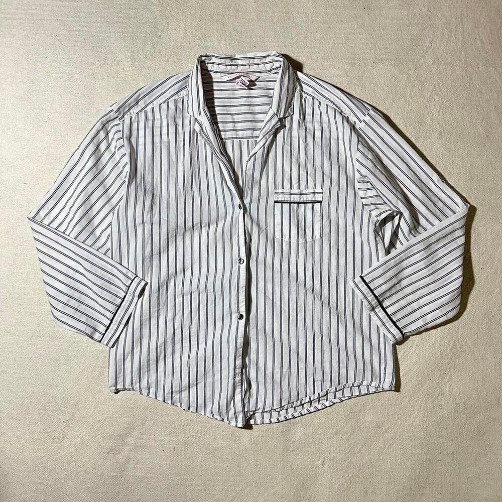 Victoria's Secret Women's Medium White and Blue Pinstripe Pajama Button Up